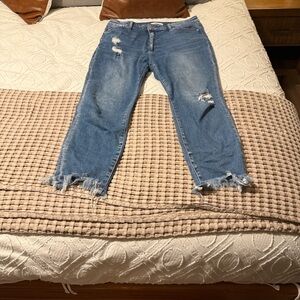 High Rise Distressed Cropped Blue Jeans